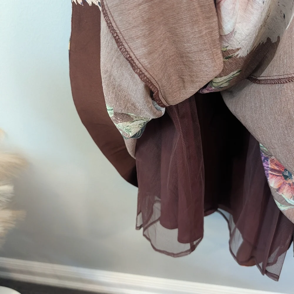 Maeve Floral Brown Mini Dress Size M - Picture 7 of 12